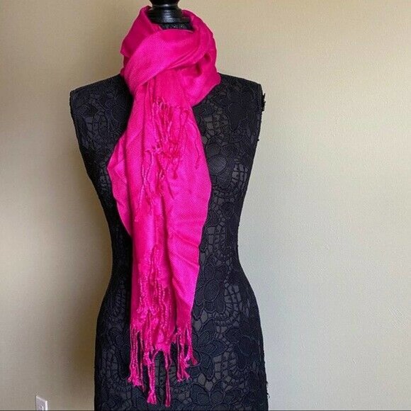 Oversized Pashmina Tassel Fringe Scarf Wrap Pink Magenta Barbiecore - Picture 9 of 9